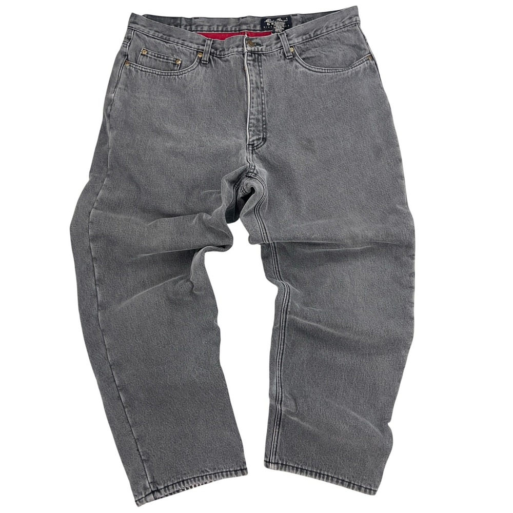 Eddie Bauer red Fleece Lined Jeans Men 40x30 Grey Denim Relaxed Fit Winter Pants